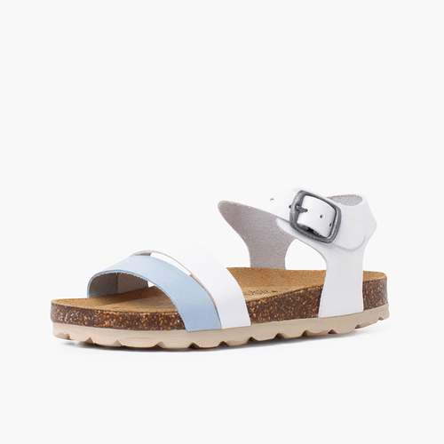 Sandalias niña bio tiras bicolor Blanco y Celeste