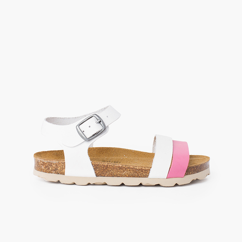 Sandalias niña bio tiras bicolor Blanco y Fucsia