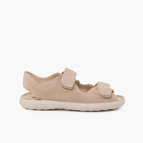 Sandalias unisex serraje tiras frontales adherentes Beige