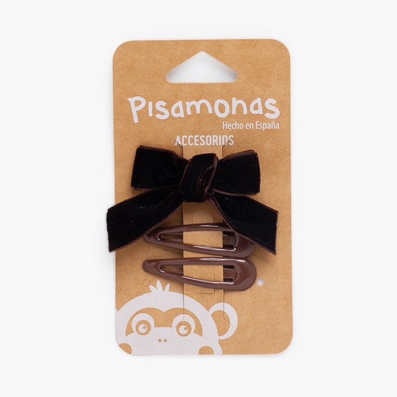 Pack horquillas y lazo pico pato terciopelo Marrón