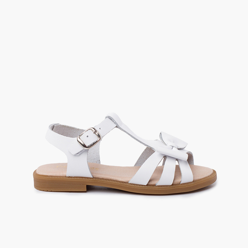 Sandalias niña piel lazo cierre hebilla Blanco