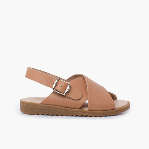 Sandalias unisex piel cruzada tiras anchas Beige