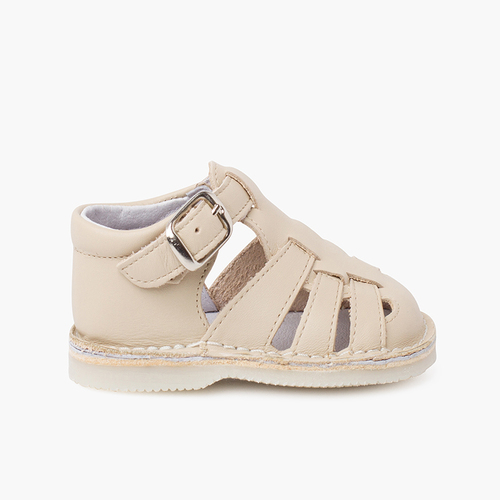 Sandalias cangrejeras bebé piel cierre hebilla  Beige