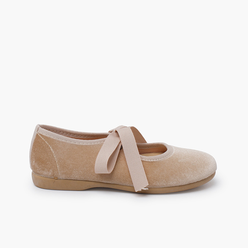 Merceditas terciopelo lazo faya niña Beige