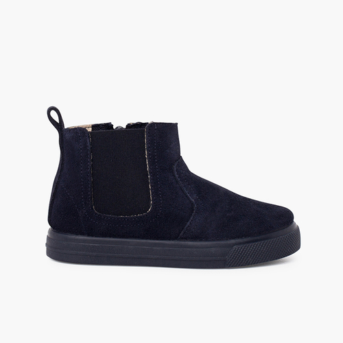 Botas suela ancha cremallera y elástico niños Azul Marino