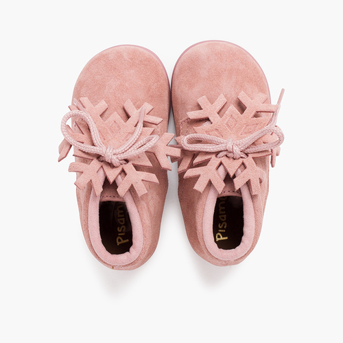 Botitas serraje cordones adorno copo Rosa