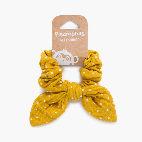 Coletero Scrunchie con lazo topos Mostaza
