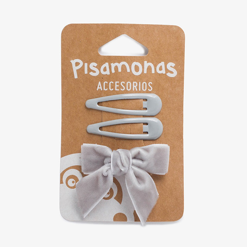 Pack horquillas y lazo pico pato terciopelo Gris Claro