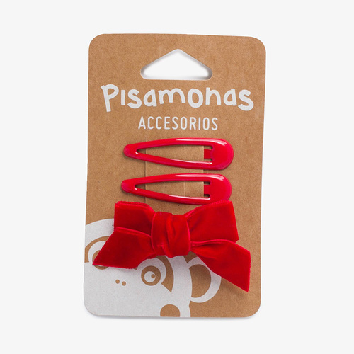 Pack horquillas y lazo pico pato terciopelo Rojo