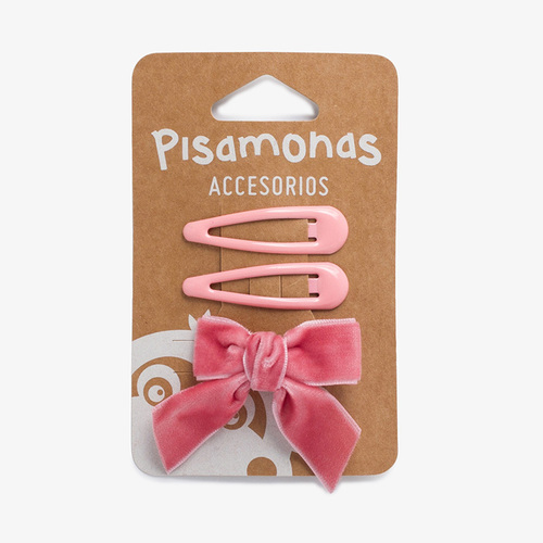 Pack horquillas y lazo pico pato terciopelo Rosa