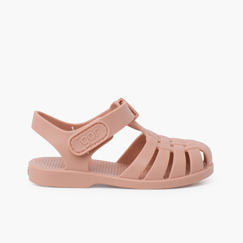 Sandales plage enfants couleurs pastel fermeture scratch Rose Pâle