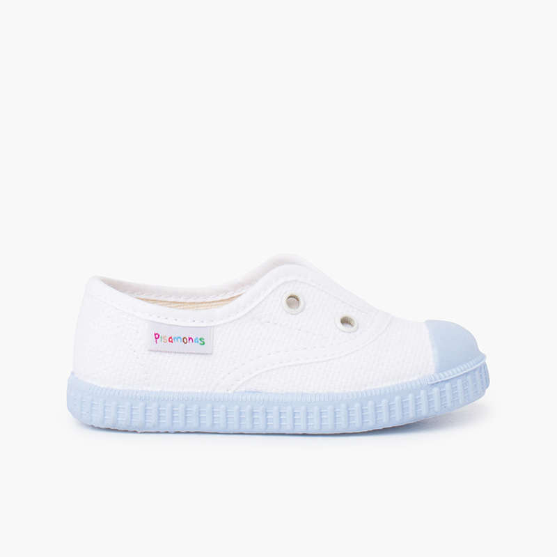 Zapatillas blancas sin cordones suela colores Azul
