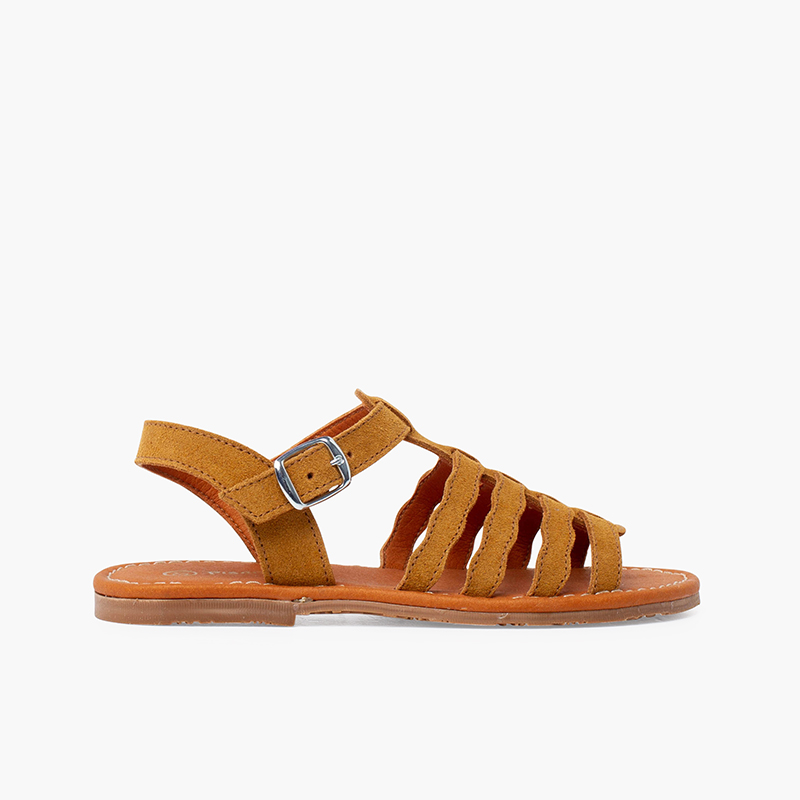 Sandalias niña y mujer tipo gladiador con hebilla Camel