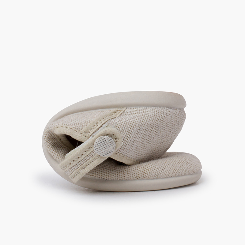 Pisamonas Mercedite Scollate Con Chiusura A Botone - Scarpe In Lino Per Bambina, Taglie 26-36