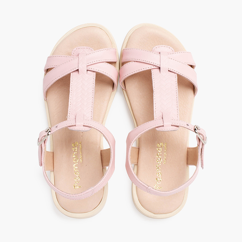Sandalias niña de piel suave con tira central trenzada Rosa