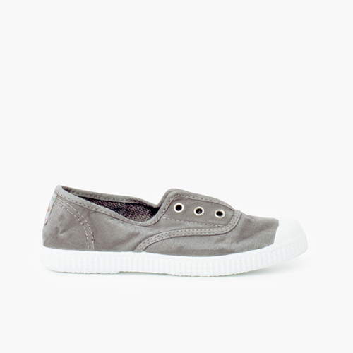 Zapatillas Lona Efecto Desgastado Sin Cordones Gris