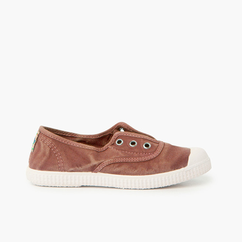 Zapatillas Lona Efecto Desgastado Sin Cordones Teja