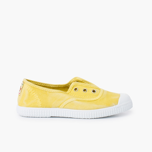 Zapatillas Lona Efecto Desgastado Sin Cordones Amarillo Banana