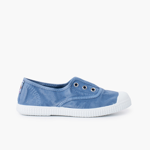Zapatillas Lona Efecto Desgastado Sin Cordones Azul