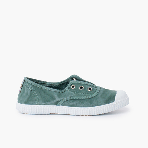 Zapatillas Lona Efecto Desgastado Sin Cordones Verde Pino