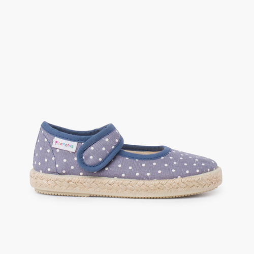 Merceditas Suela Alpargata Topitos Tira Adherente Azul Jeans