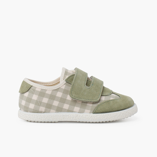 Zapatillas Vichy y Serraje tira adherente doble Verde Pastel