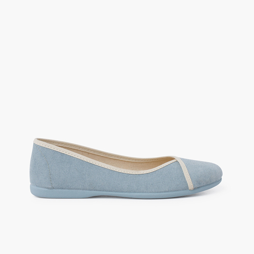 Bailarinas eco lona reciclada con ribete Celeste