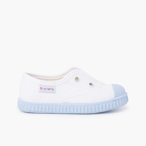 Zapatillas blancas sin cordones suela colores Azul
