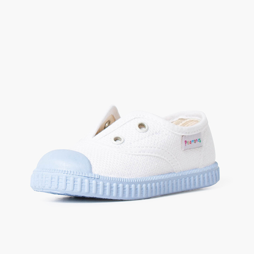 Zapatillas blancas sin cordones suela colores Azul
