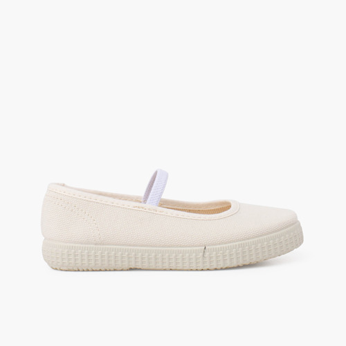 Bailarinas lona eco cinta elástica suela tenis Blanco