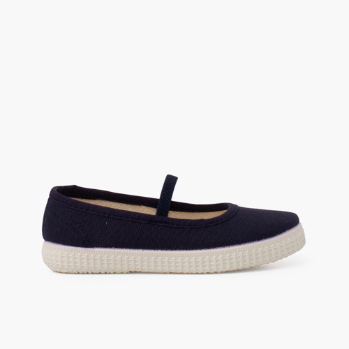 Bailarinas lona eco cinta elástica suela tenis Azul Marino