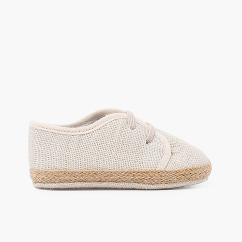 Zapatos bebé lino y yute cordón elástico Crudo