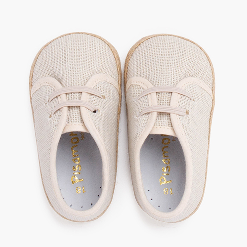 Zapatos bebé lino y yute cordón elástico Crudo