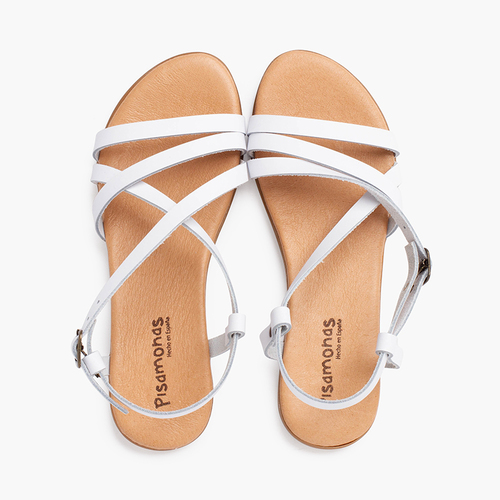 Sandalias niña con tiras cruzadas y cierre hebilla Blanco
