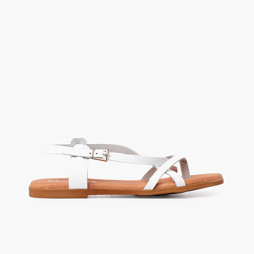 Sandalias mujer dedo piel tiras cruzadas Blanco