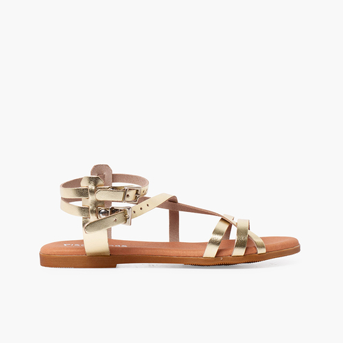 Sandalias mujer metalizadas piel con pulsera Oro