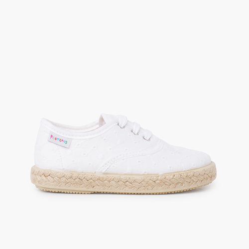 Zapatillas Tipo Alpargatas Tela Bordado Suizo Blanco