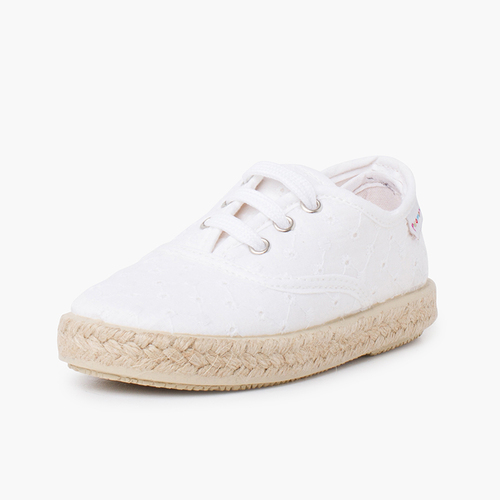 Zapatillas Tipo Alpargatas Tela Bordado Suizo Blanco