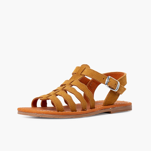 Sandalias niña y mujer tipo gladiador con hebilla Camel