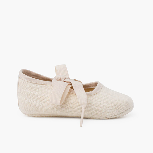 Merceditas bebé lino con lazo faya Beige