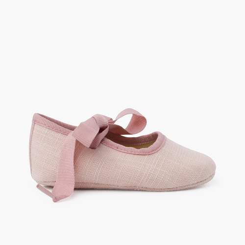 Merceditas bebé lino con lazo faya Rosa Viejo