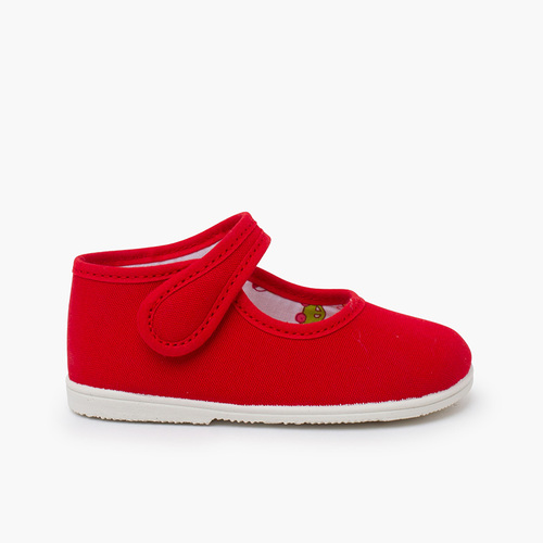 Merceditas lona suela fina tira adherente Rojo