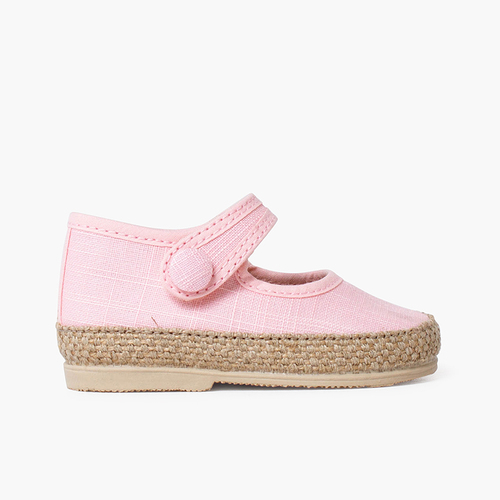 Mercedita bebé lino y yute detalle botón Rosa