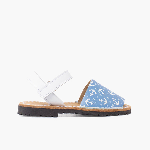 Menorquinas bicolor anclas niños tira adherente Blanco y Azul Jeans