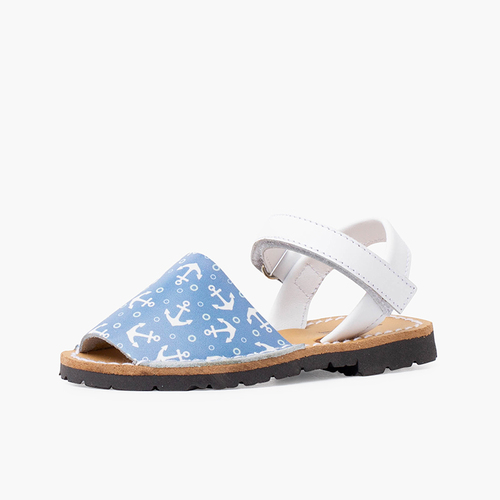 Menorquinas bicolor anclas niños tira adherente Blanco y Azul Jeans
