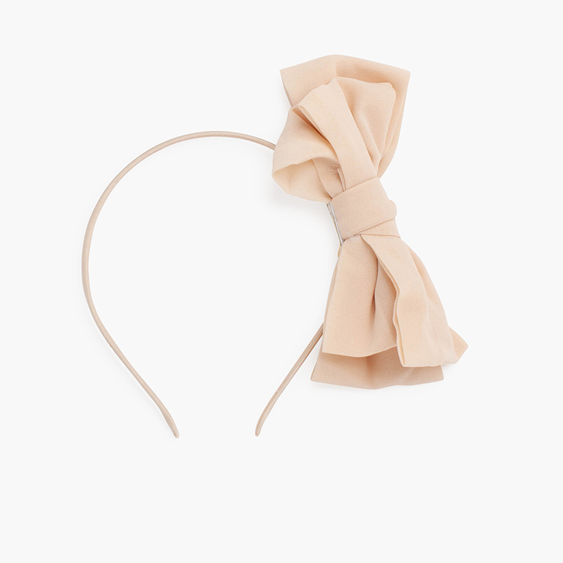 Diadema fina lazo doble gasa Beige