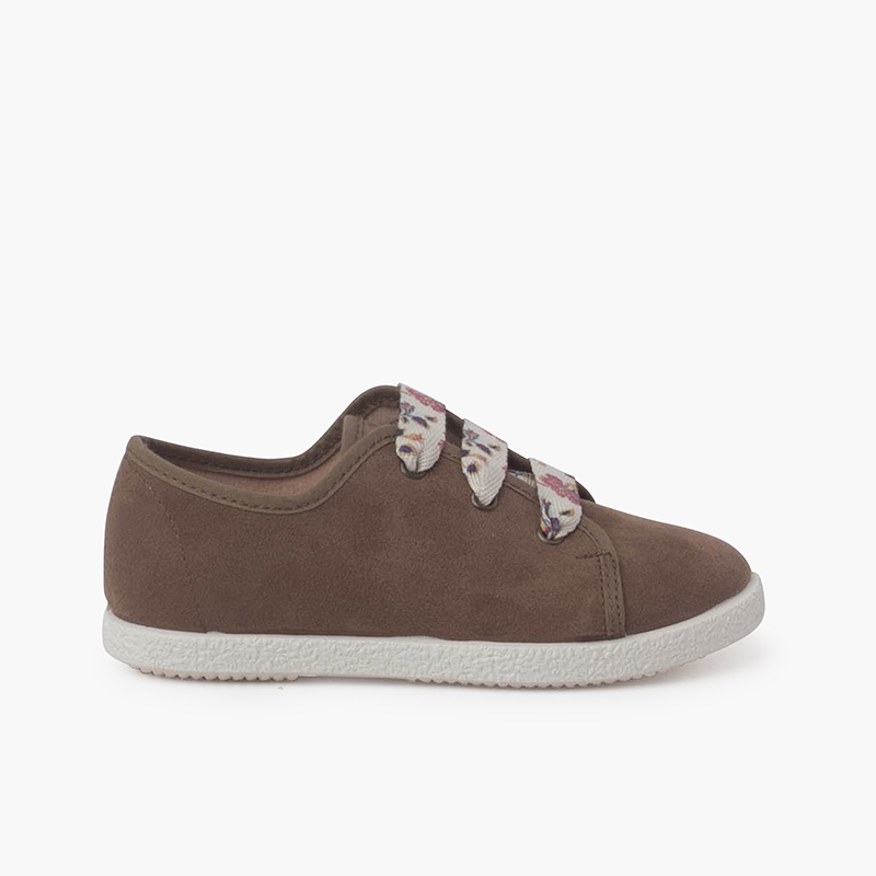 Zapatillas cordones flores serratex Topo