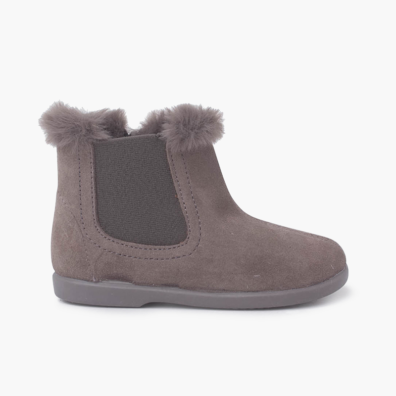 Botines Tipo Chelsea Niña con Cuello Pelito Gris Botines Tipo Chelsea Niña con Cuello Pelito Gris