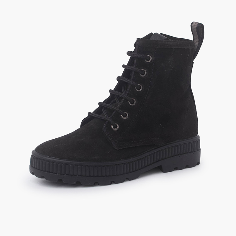 Botas Serraje Estilo Militar Niños Negro