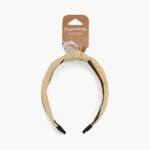 Diadema ancha nudo  lino Beige